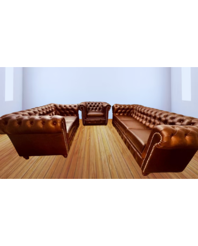 SALA 3 PIEZAS CHESTERFIELD PIEL LEGÍTIMA SALA 3 PIEZAS CHESTERFIELD PIEL LEGÍTIMA