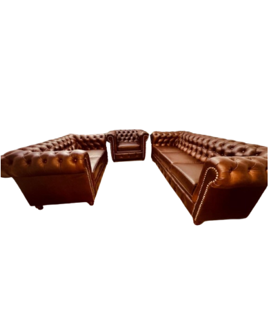 SALA 3 PIEZAS CHESTERFIELD PIEL LEGÍTIMA SALA 3 PIEZAS CHESTERFIELD PIEL LEGÍTIMA